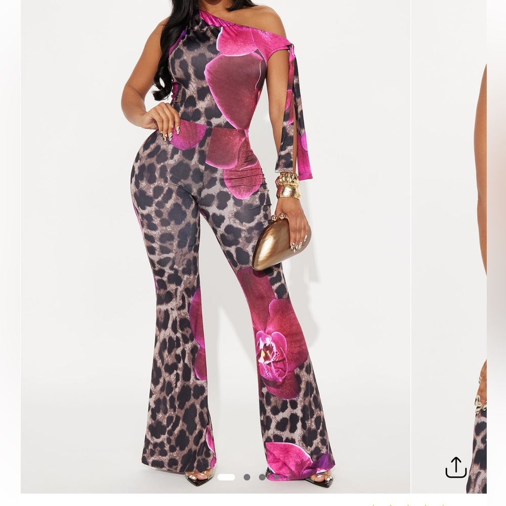Swipe left Fashion Nova Pink and Brown Leopard Jumpsuit